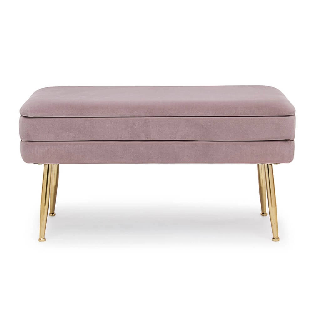 Panca contenitore in velluto con gambe dorate glam - SERENA