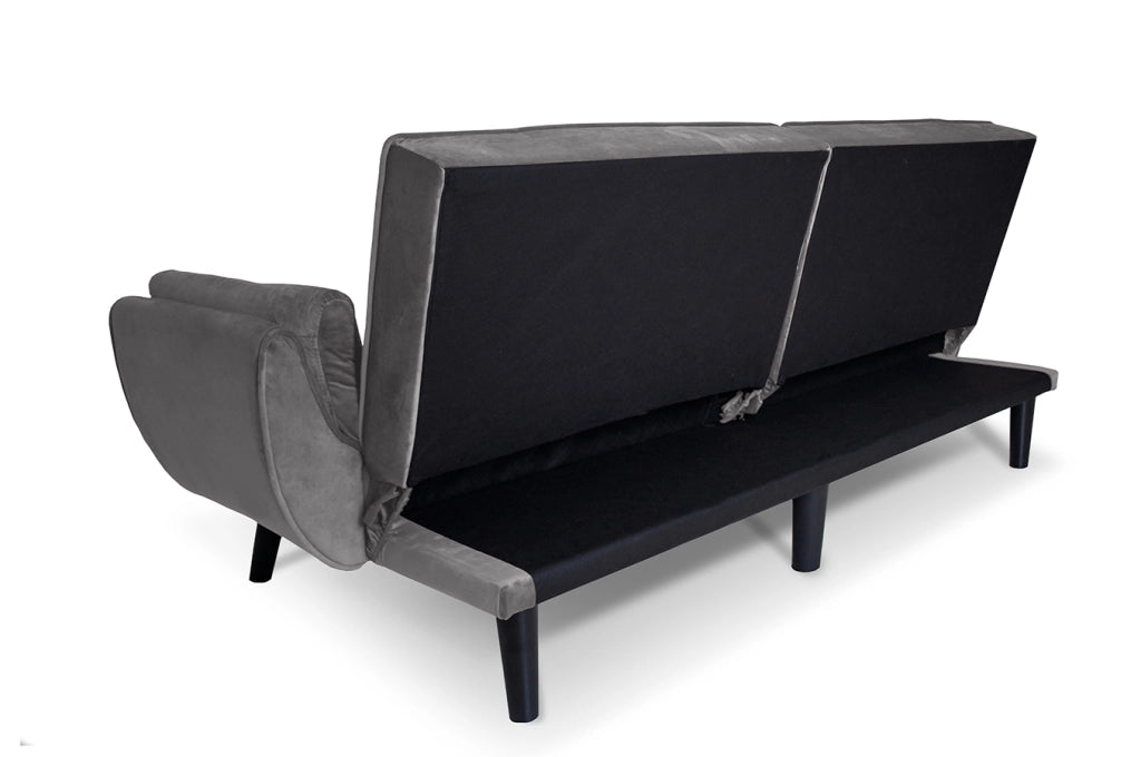 Divano letto clic clac in velluto grigio piede nero - divano 3 posti - Ambra - DL-AM05VLT-PLN