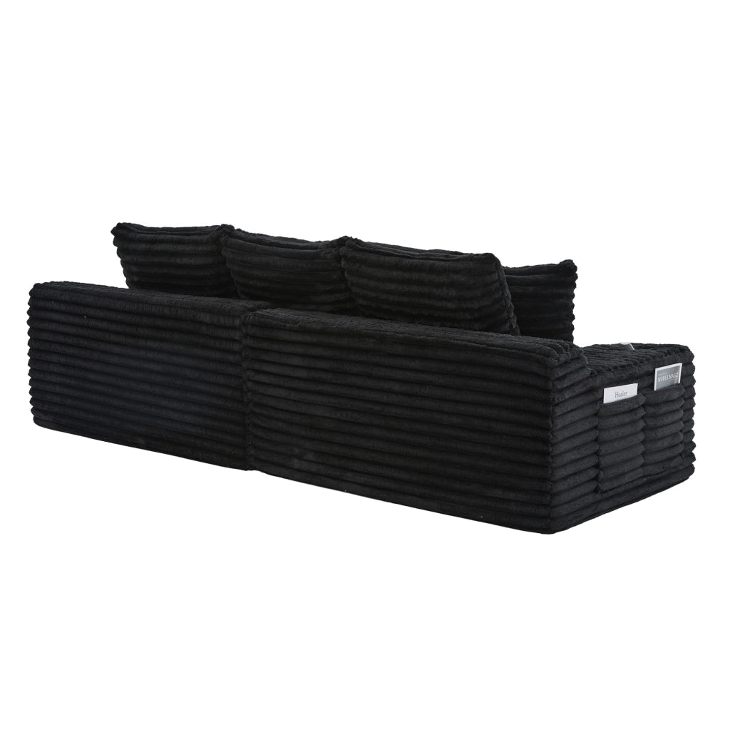 Divano modulare in tessuto a coste trasformabile in letto; 273x98x87 cm; nero