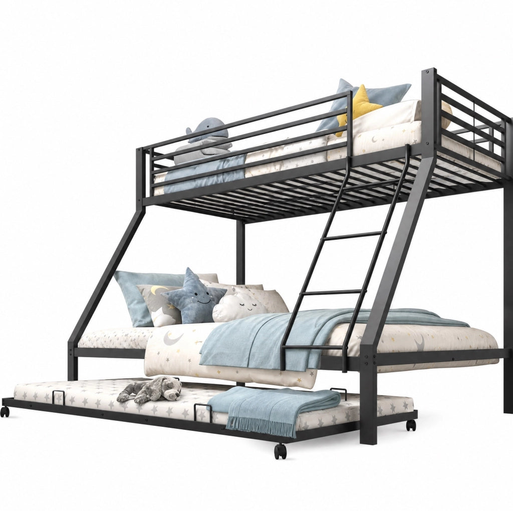 Letto a castello in metallo nero 3 in 1 con letto estraibile