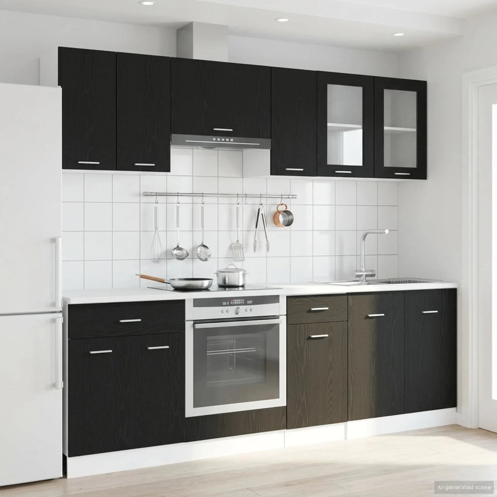 Unità Cucina Lyon 8 pz Rovere Nero Legno ingegnerizzato 3445860