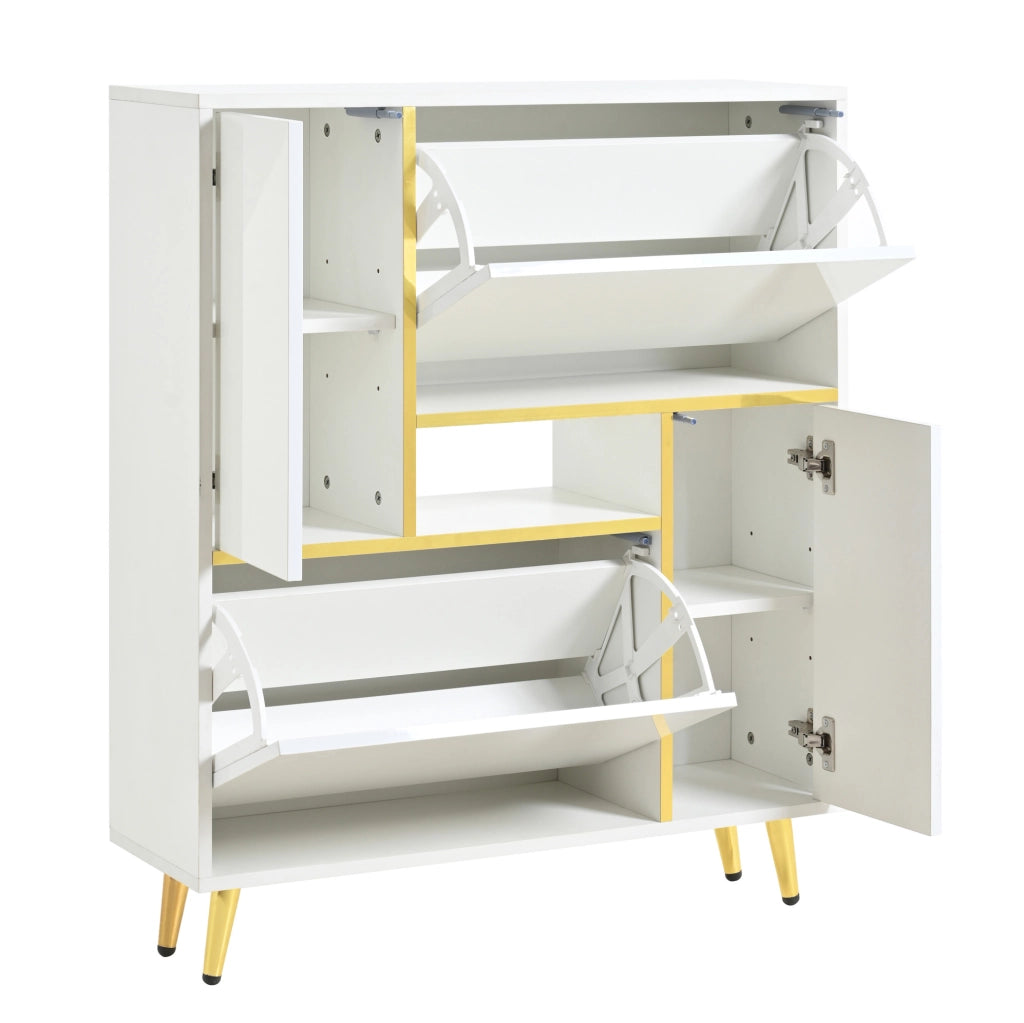 Scarpiera moderna bianca 80x25x96 cm con ante lucide; ripiani regolabili e LED multicolore