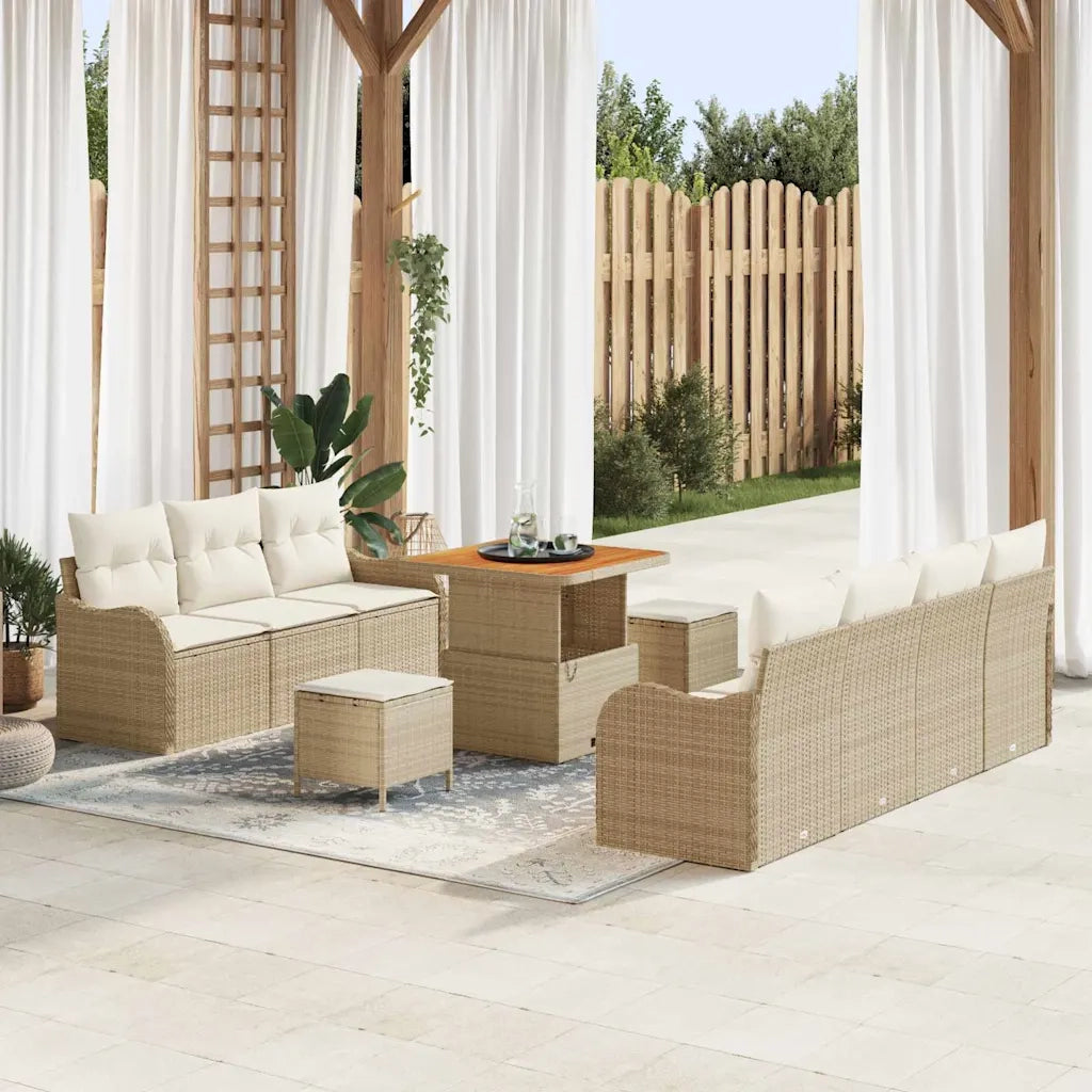Set Divano da Giardino con cuscino 10 pcs Beige polyrattan 3362226