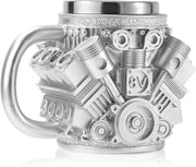 Caffè in Acciaio Inossidabile con Design Motore V8 per Appassionati di Auto - Personalizzabile - Regalo Originale - Argento