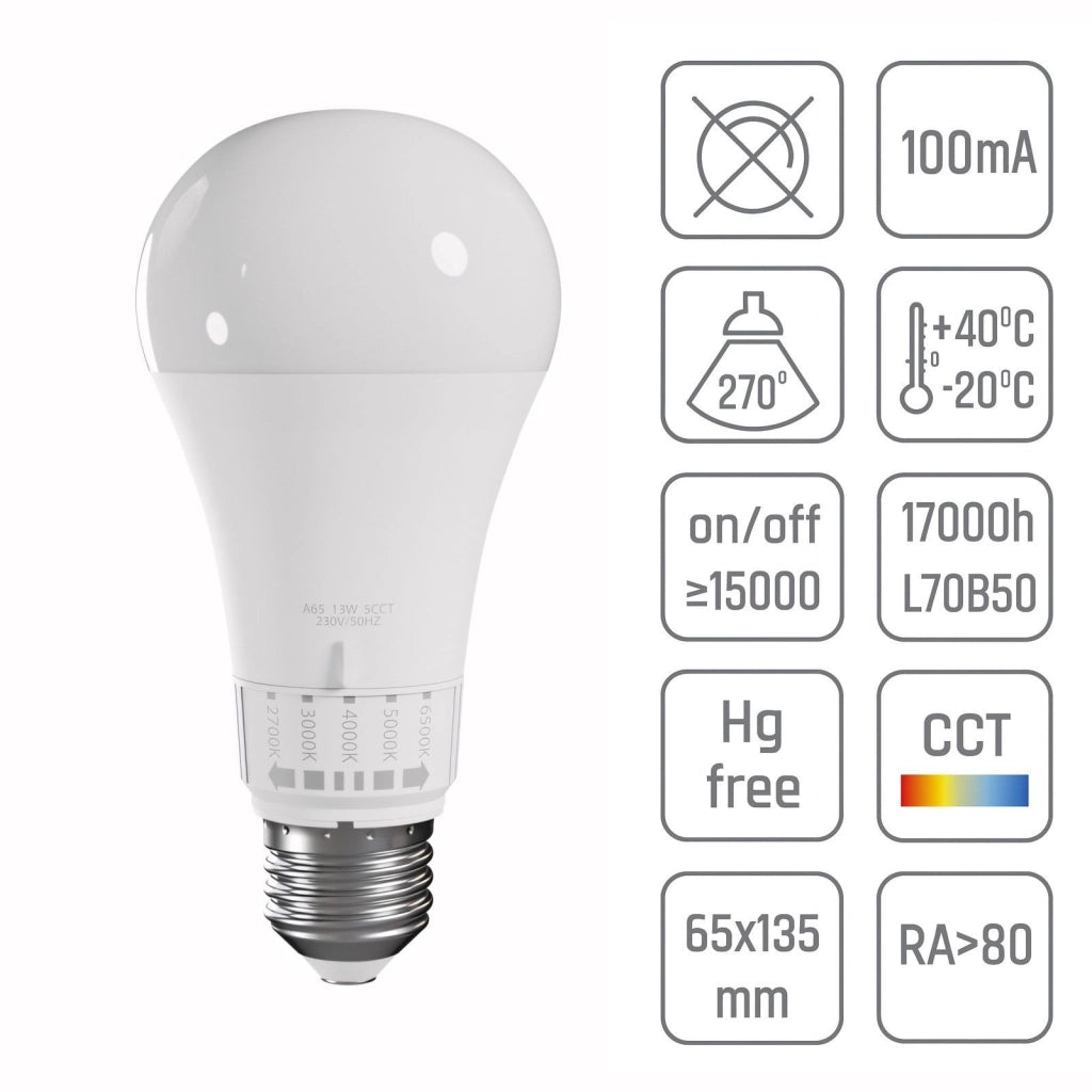 Lampadina Led 5 Tonalità Di Luce Gls E27 230v 13w 5cct