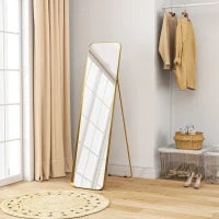 Specchio da Terra 40x160cm Rettangolare a Figura Intera con Cavalletto Autoportante, Oro