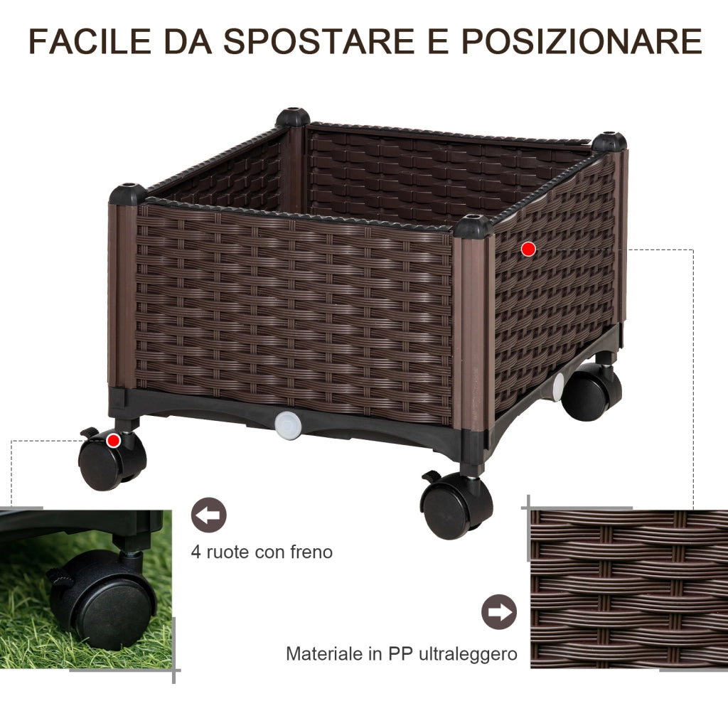 Easycomfort Fioriera da Esterno in Plastica con 4 Ruote e Disco Auto-Irrigante, 40x40x31.5cm