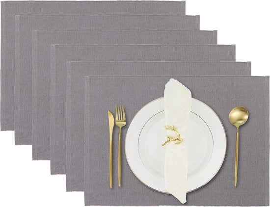 Set di tovaglie in cotone puro, set di 6 pezzi, accessori per tavola e cucina grigio.