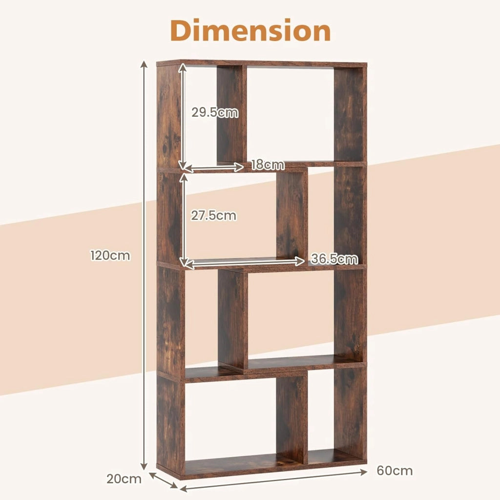 Libreria con 8 scomparti, scaffale divisorio 60 x 20 x 120 cm, scaffale in legno con 2 dispositivi di protezione antiribaltamento, scaffale a cubi per soggiorno e cameretta per bambini