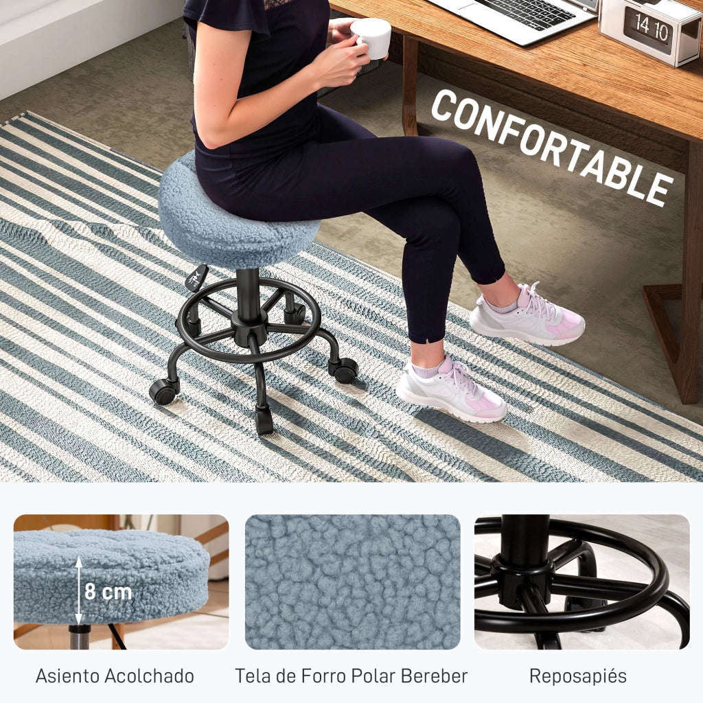 Sgabello Girevole Rotondo con Ruote e Altezza Regolabile ¨C zephmum ¨C Blu Tessuto 50-66 cm