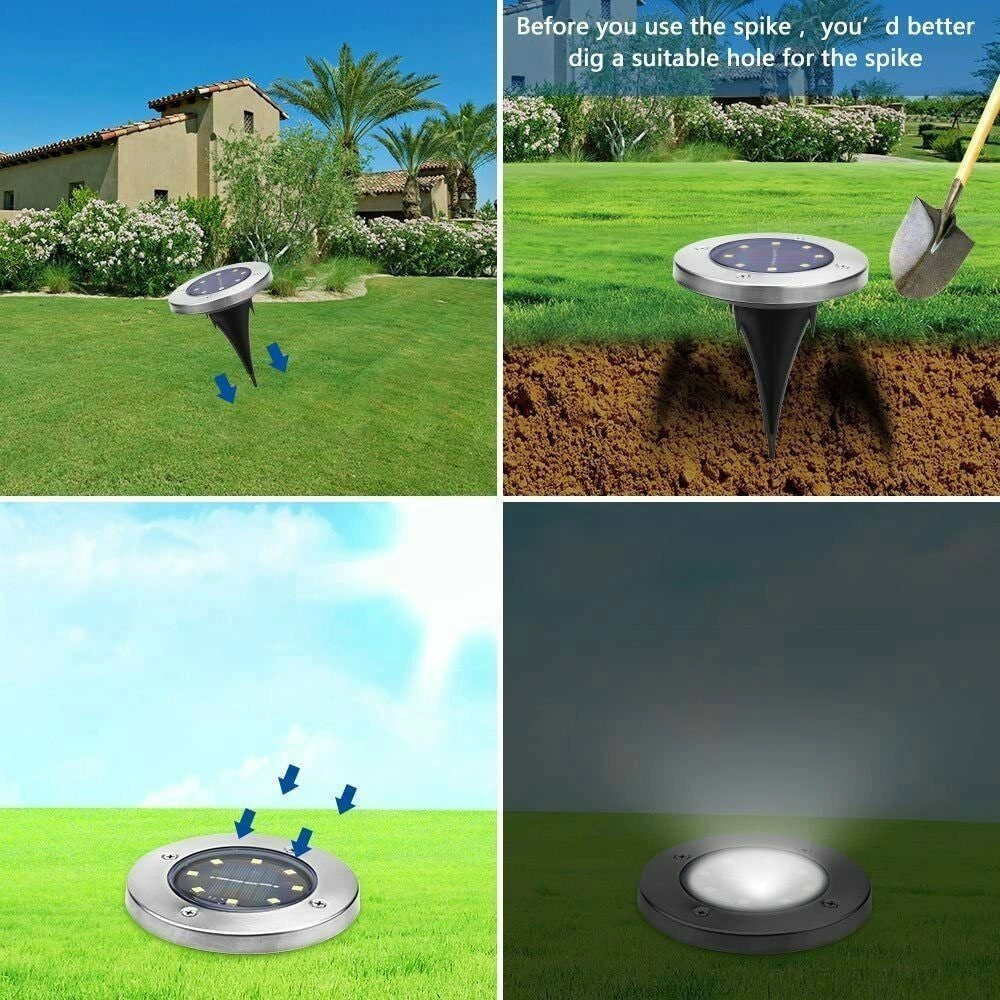 Trade Shop - 4 Faro Lampada Led Solare Da Esterno Giardino Faretto 8 Led Picchetto Segnapassi -