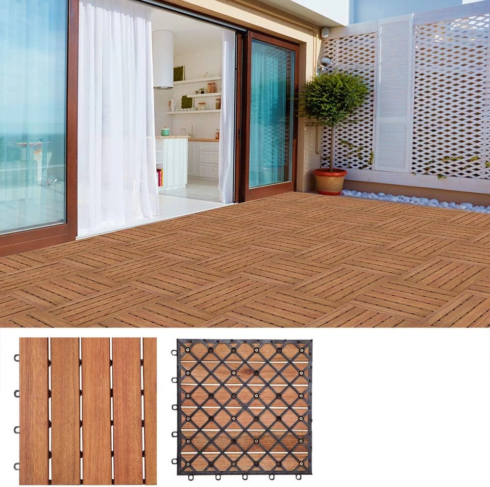 Casaria Piastrelle Legno Eucalipto 22pz Certificato FSC® Mattonelle 2m² ad Incastro 30x30cm Esterno