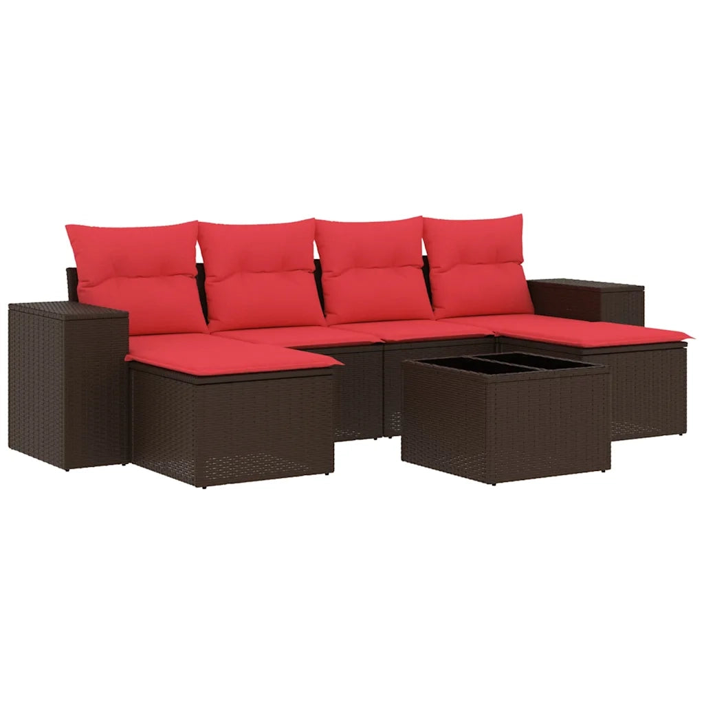 Set Divani da Giardino 7 pz con Cuscini Marrone in Polyrattan 3222933
