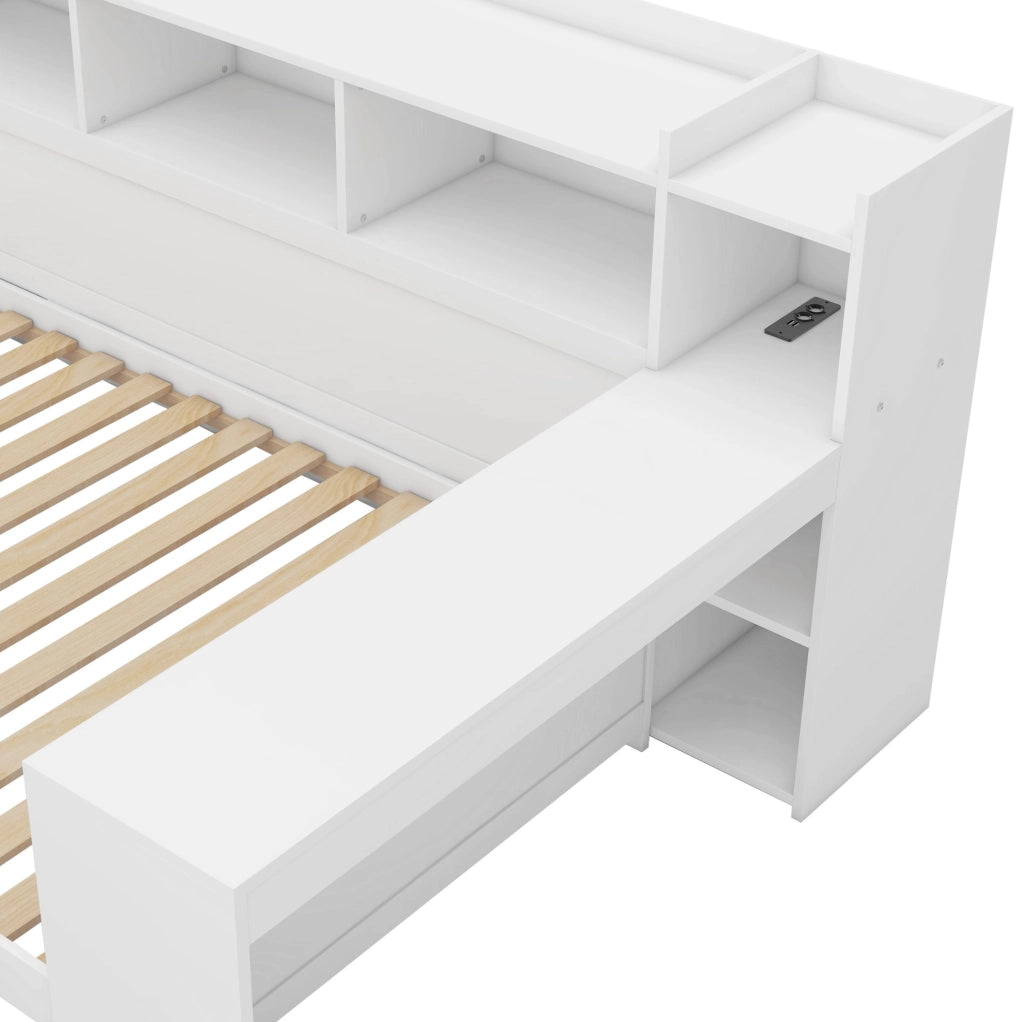 Letto multifunzione 90x200 cm con scrivania, cassetti e prese USB