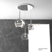 SOSP. BIANCO TONDA 3 LUCI VETRI 1 GRANDE CROMO+1 MEDIO TRASPARENTE+1 PICCOLO CROMO 1155BI-S3 TMIX-TC
