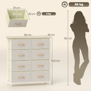 CASSETTIERA con 8 cassetti in tessuto 86x30x94,5 cm Beige in acciaio