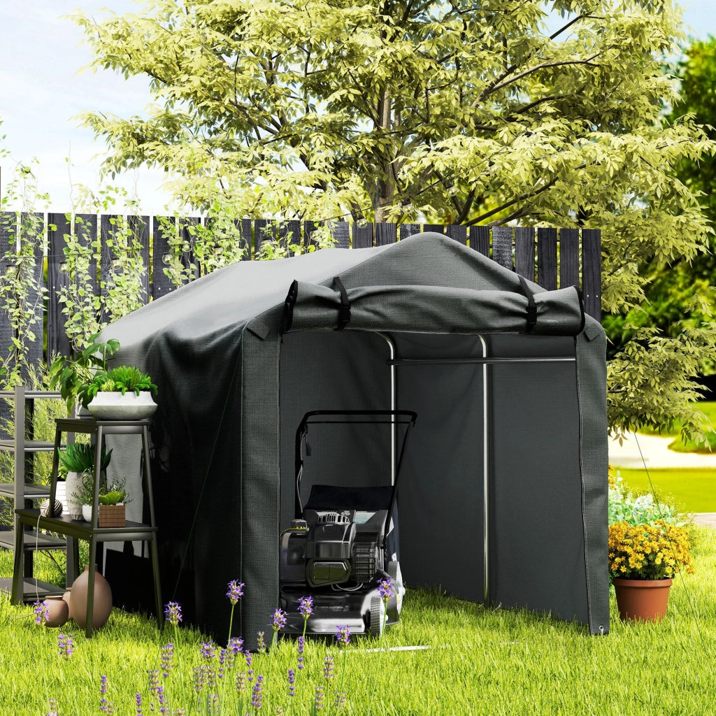 Tenda Garage con Ingresso Avvolgibile 220x157x165 cm con Corde e Picchetti in Metallo Zincato e P Grigio Scuro