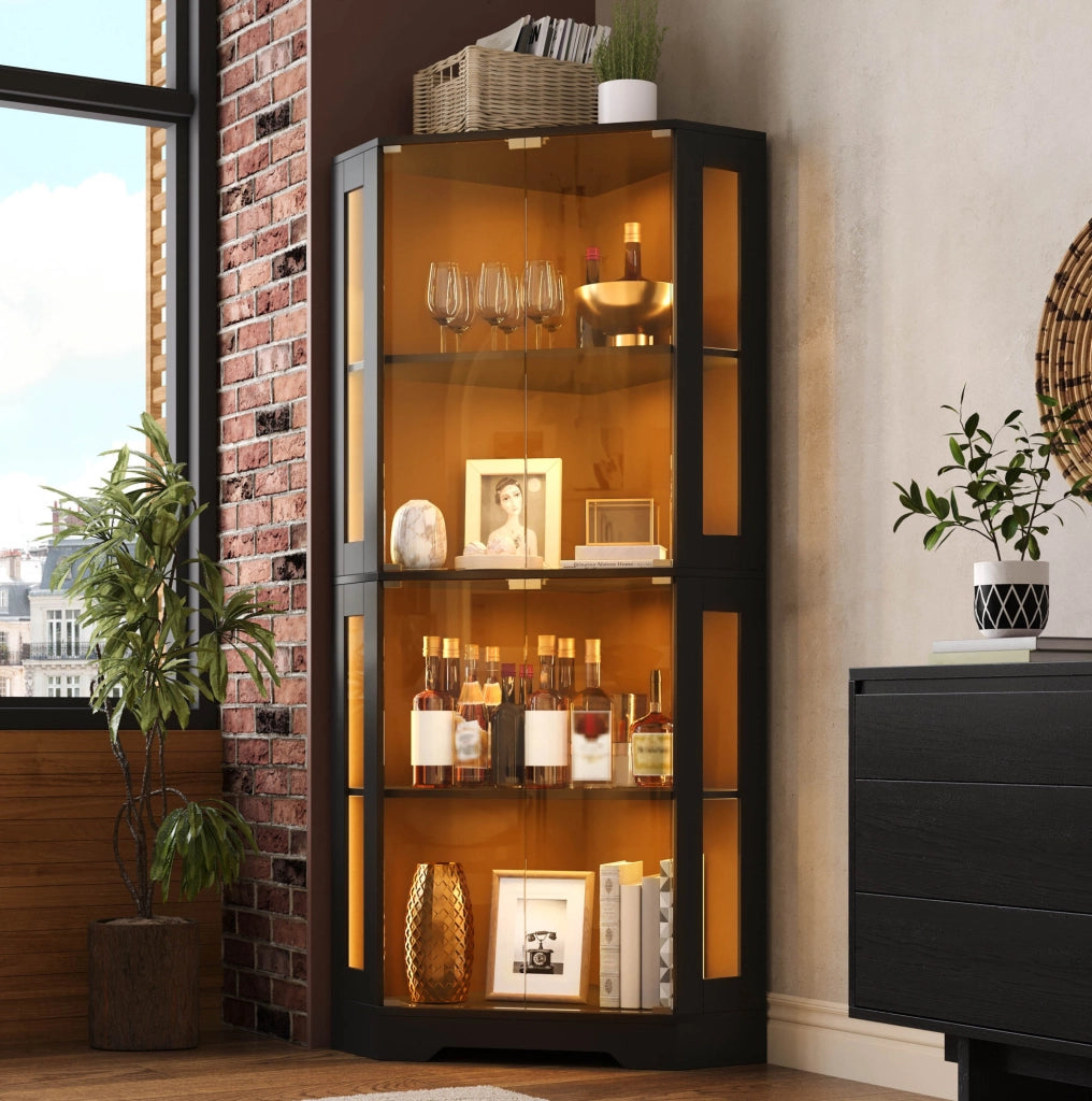 Credenza vetrina 40x40x165 cm con LED RGB; MDF; nero