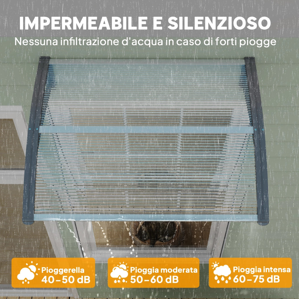 Tettoia da Esterno in Policarbonato Anti-UV ¨C zephmum ¨C Grigio 100x80 cm