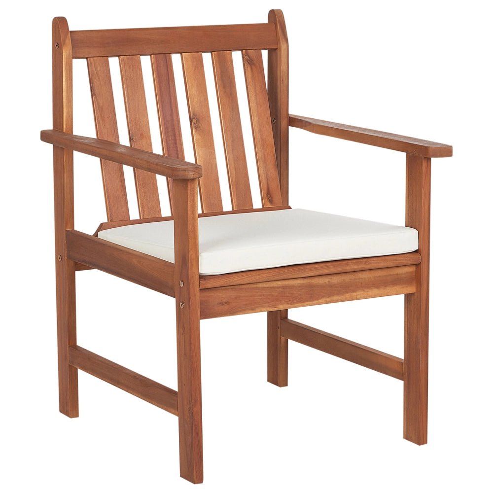 Set di divani da giardino in legno di acacia chiaro Cuscini bianchi Divano a 4 posti 2 poltrone con tavolo Set da conversazione per esterni
