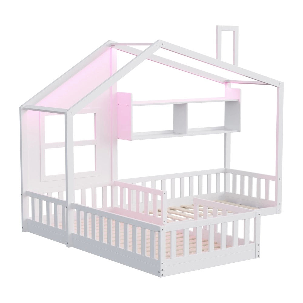 Letto per bambini 90x200 cm - Zephmum- Con finestra, LED, cassone in legno massello