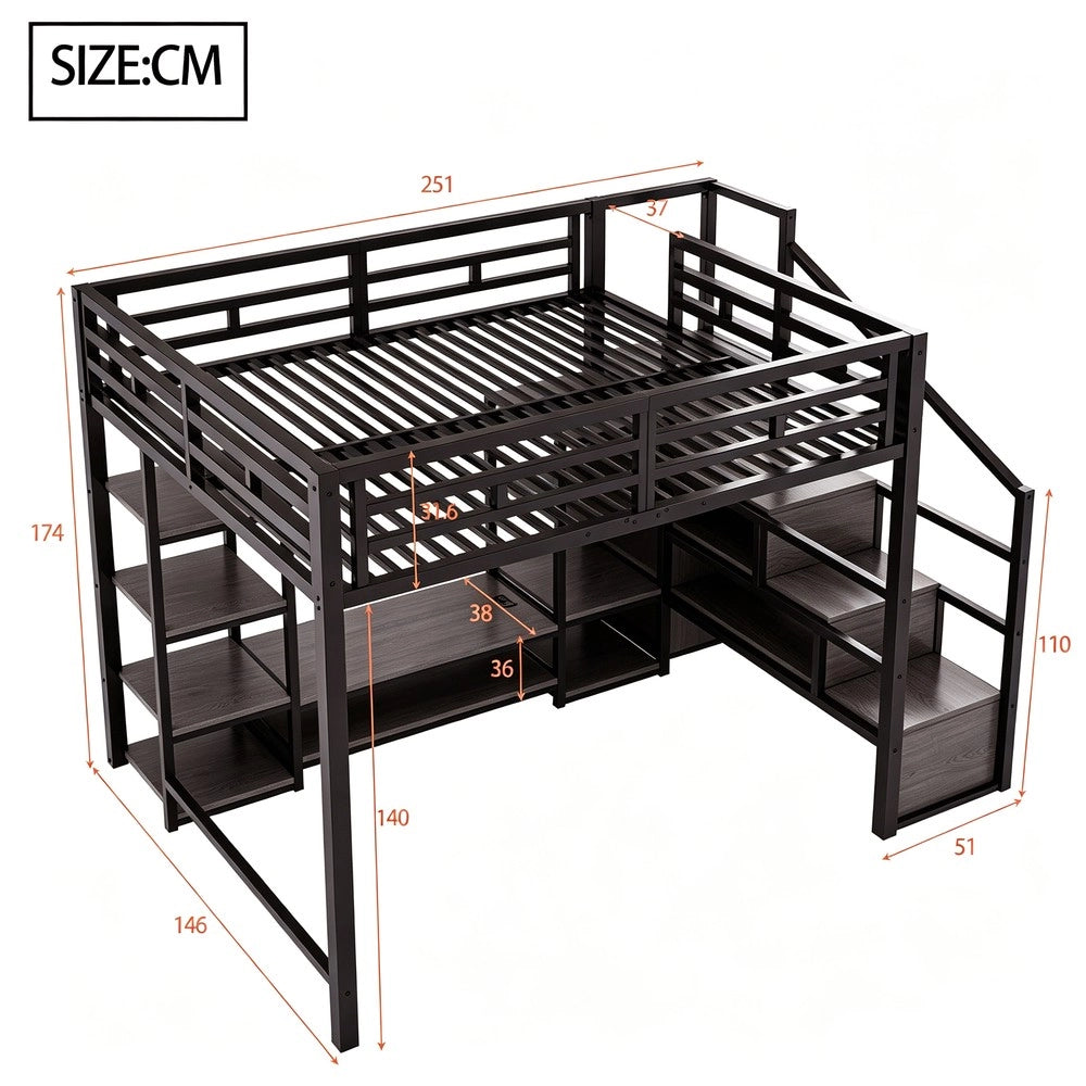 Letto a castello 140x200 - Zephmum - con TV-St?nder, presa di corrente, scala di sicurezza