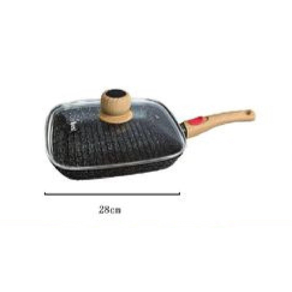 Trade Shop - Padella Quadrata Con Manico Coperchio 28cm 1,86lt Per Piano Cottura Alimenti T-9479 -
