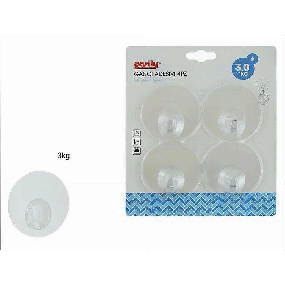 Trade Shop - Set 4pz Ganci Adesivi Appendini A Parete Per Casa Cucina Bagno Trasparente 87763 -