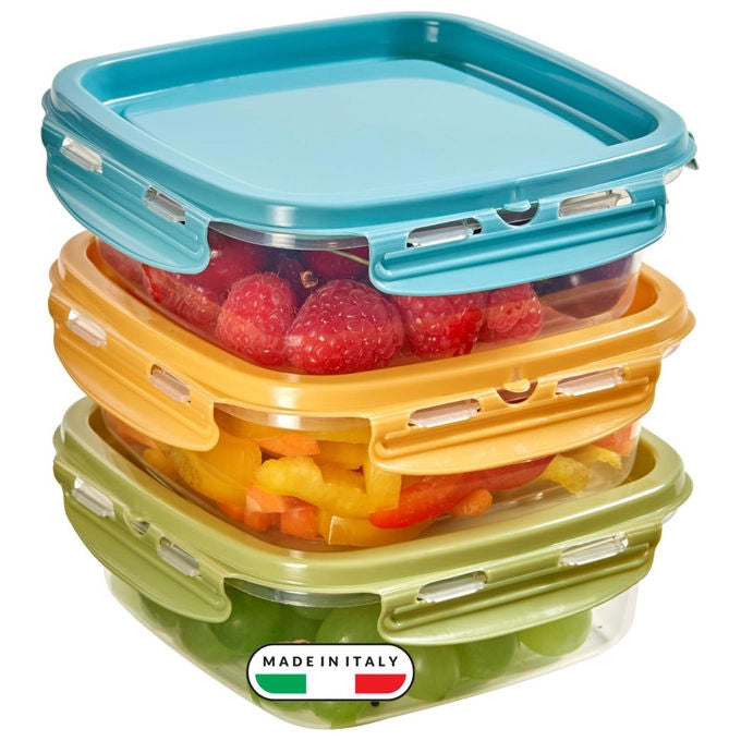 Snips Set 3 Contenitori per Alimenti Mixcolor 0.5L Coperchio Salva Freschezza 14.7x14.7x8 Made in Italy