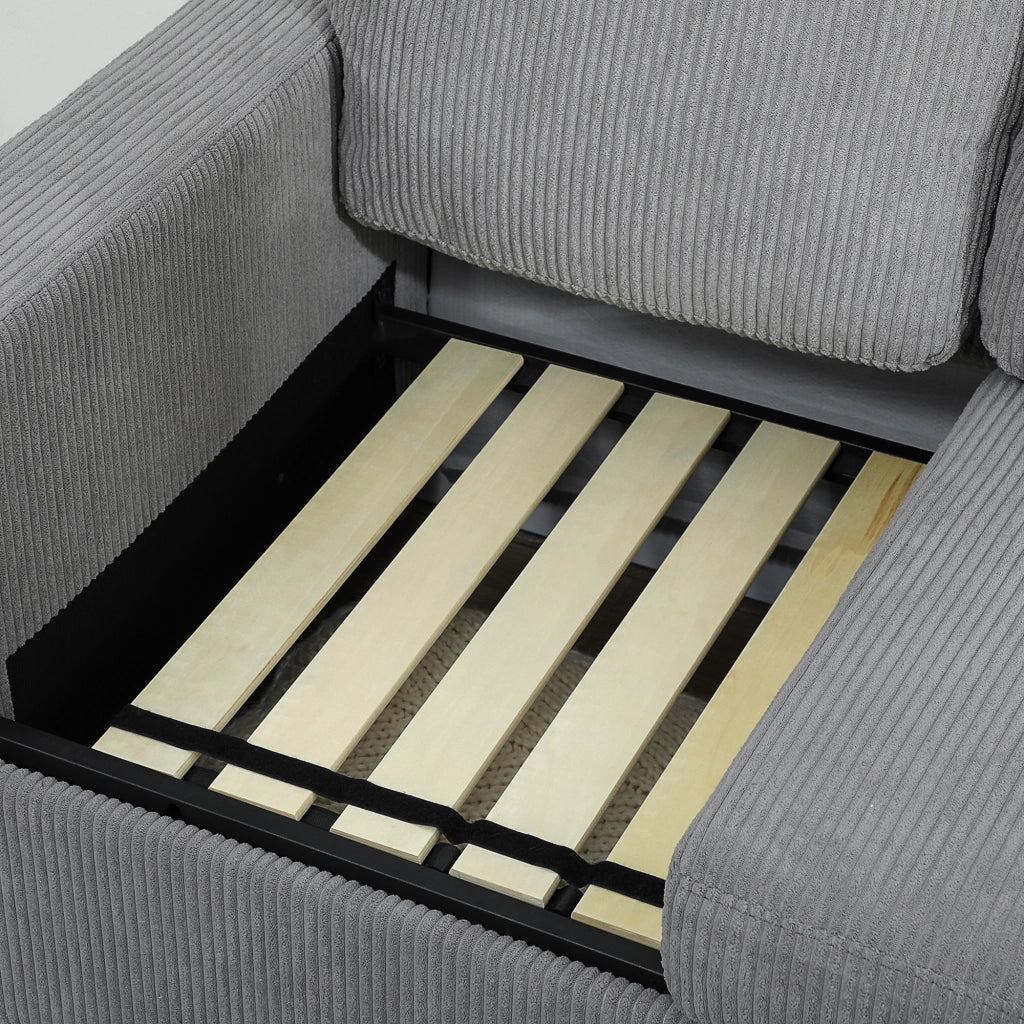 Divano 3 Posti Modulare con Pouf Contenitore 196x139x85 cm in Velluto a Coste Grigio Chiaro