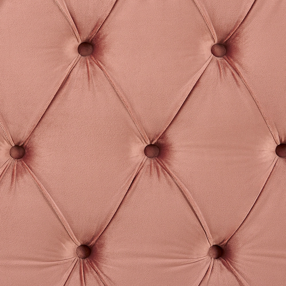 Letto in velluto color rosa 160 x 200 cm testiera alta decorata con bottoncini stile retrò e tradizionale