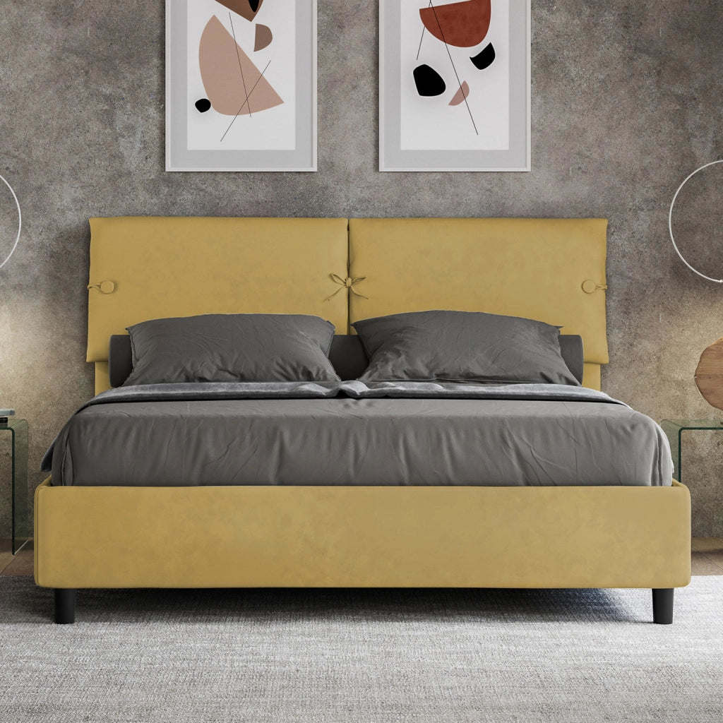 BS COM Letto matrimoniale senza rete imbottito 160x210 microfibra ocra
