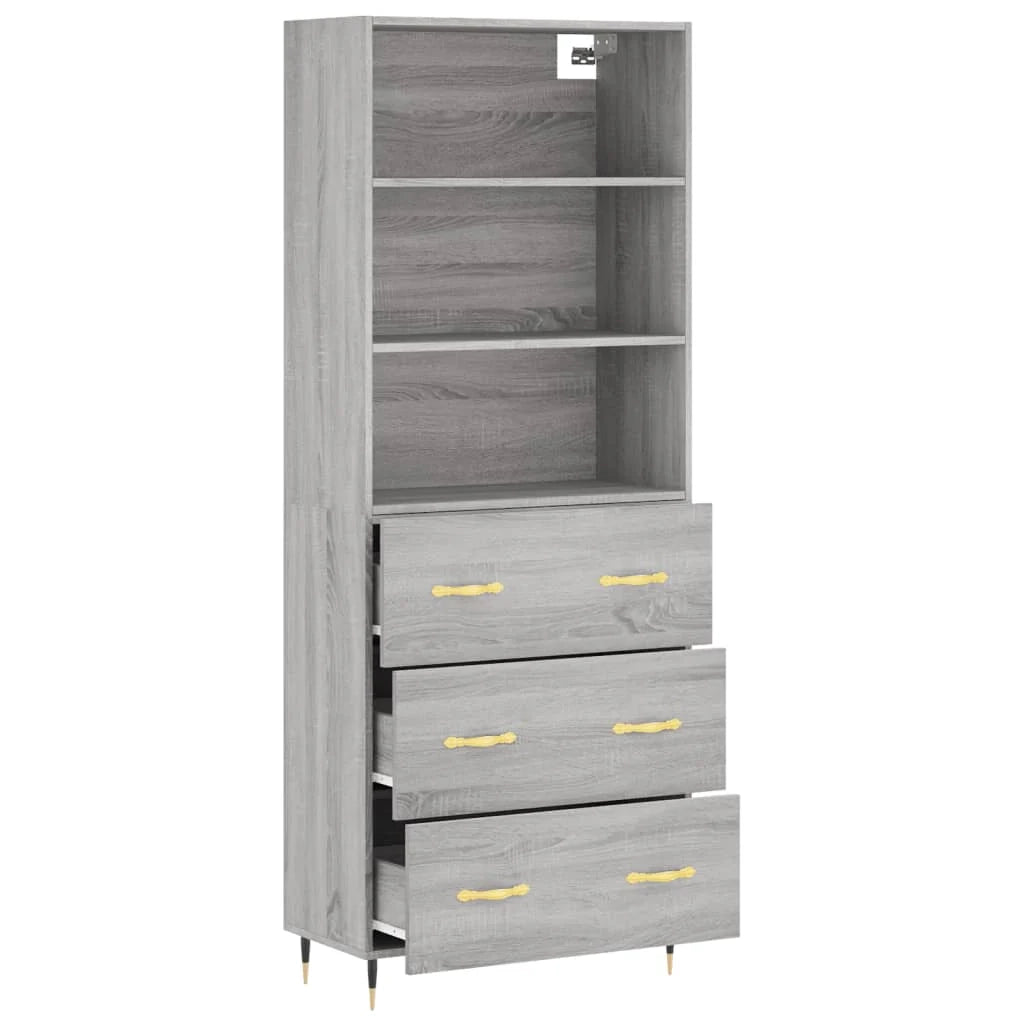 Buffet credenza cassettiera armadio mobile contenitore organizer cucina soggiorno salotto rovere Sonoma alto 69,5 x 34 x 180 cm legno ingegnerizzato grigio 02_0035480