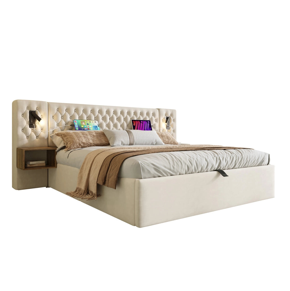 Letto matrimoniale contenitore 160x200 cm beige con materasso