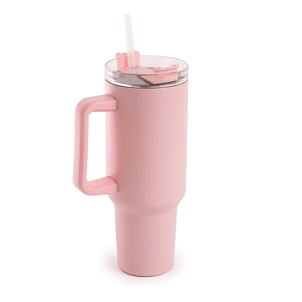 Borraccia Termica Americana 1200 ml in Acciaio Inox Doppio Strato Sottovuoto con Cannuccia e Manico – Smalto Antigraffio, Isolamento Caldo/Freddo, Coperchio Ermetico Rosa