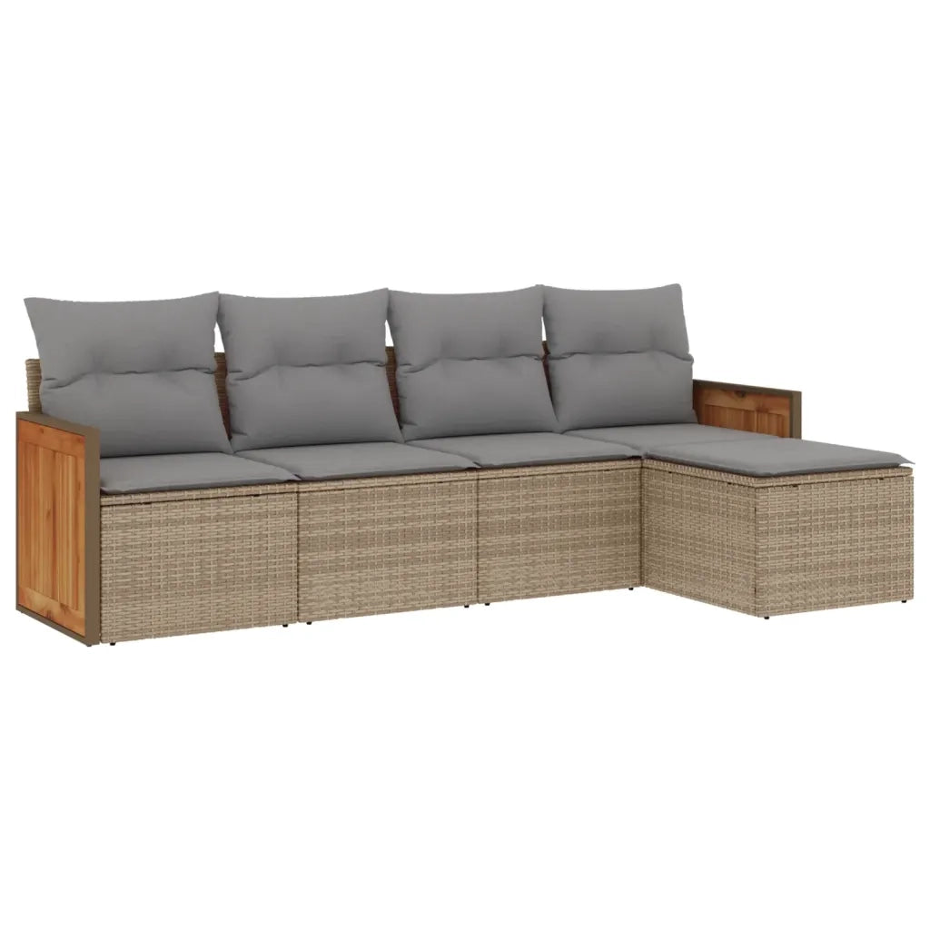 Set Divano da Giardino 5 pz | Set Salotto da Giardino con Cuscini Beige in Polyrattan