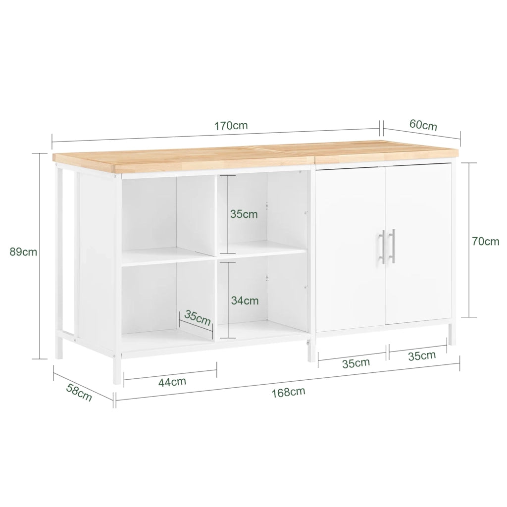 Isola cucina Mobile da cucina autoportante Credenza Tavolo da bar design industriale Bianco 170x60x89cm KNL09-WN