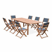 Set tavolo da giardino rettangolare allungabile in legno con 8 sedie,