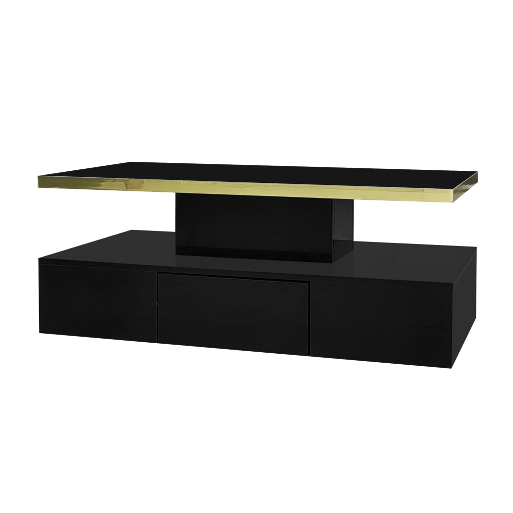 TAVOLO Caffè con cassetto e 2 ripiani 100 x 50 x 39 cm Nero lucido