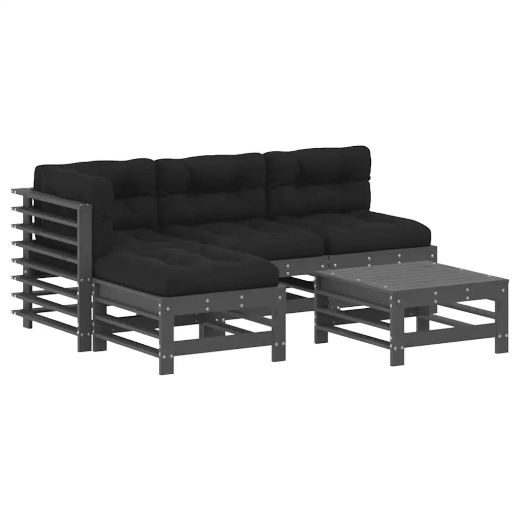 Set Divani da Giardino 5pz con Cuscini in Legno Massello Grigio 3186069