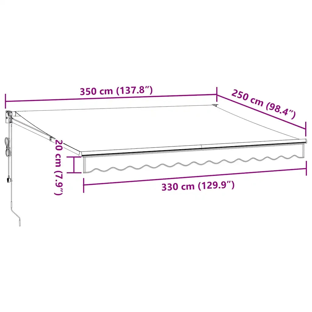 Tenda Retrattile Antracite e Bianca 3,5x2,5m Tessuto/Alluminio