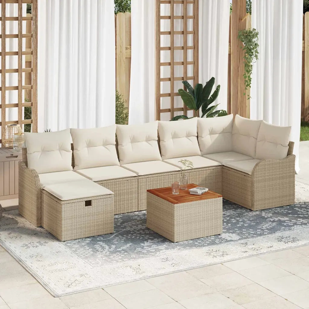 Set Divano da Giardino con cuscino 8 pcs Beige polyrattan