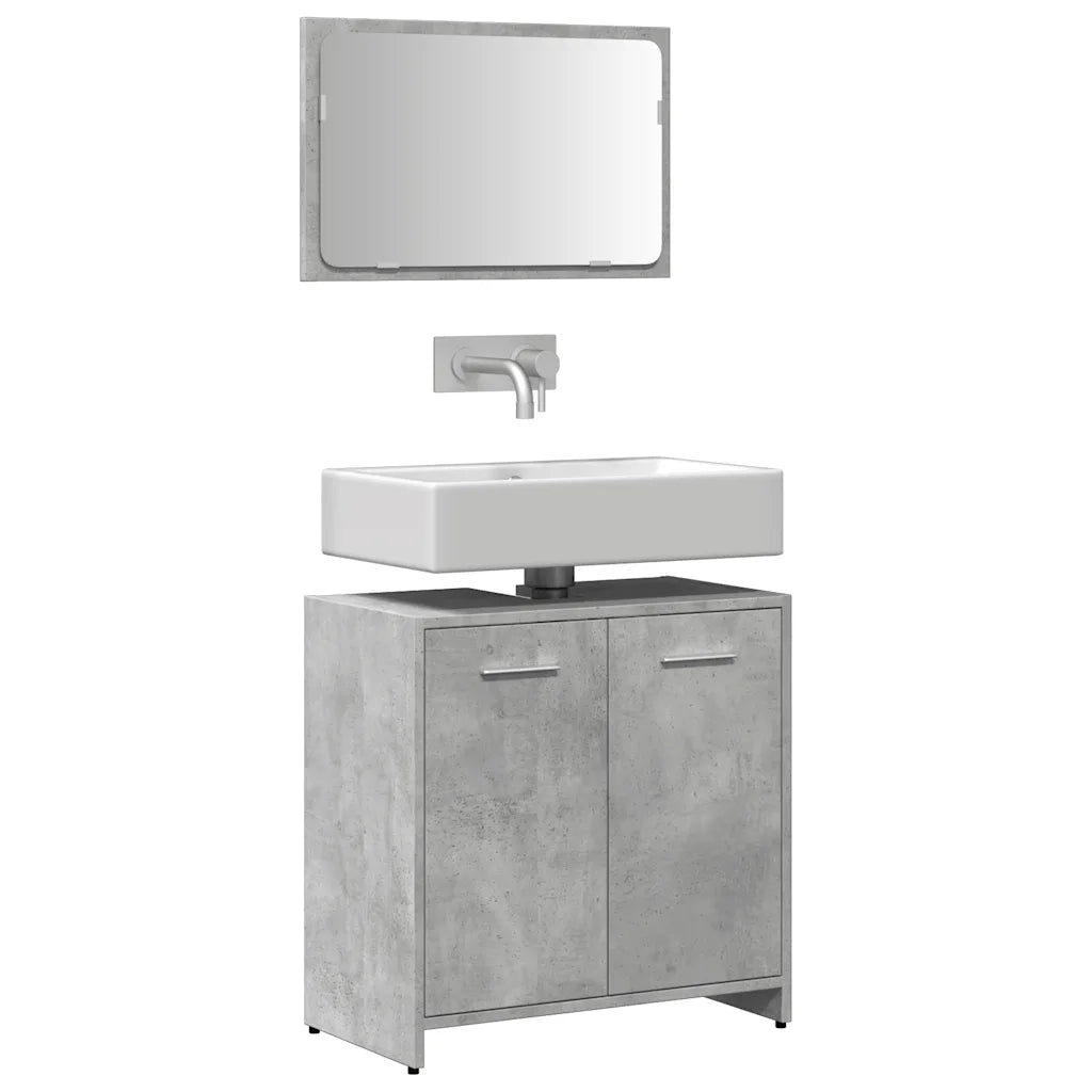 vidaXL Mobile da Bagno con Specchio Grigio Cemento Legno Multistrato