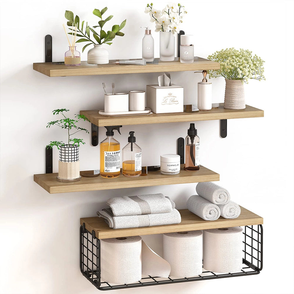 Set Mensole da Parete Legno e Metallo Multiuso Scaffalatura Salvaspazio Quercia
