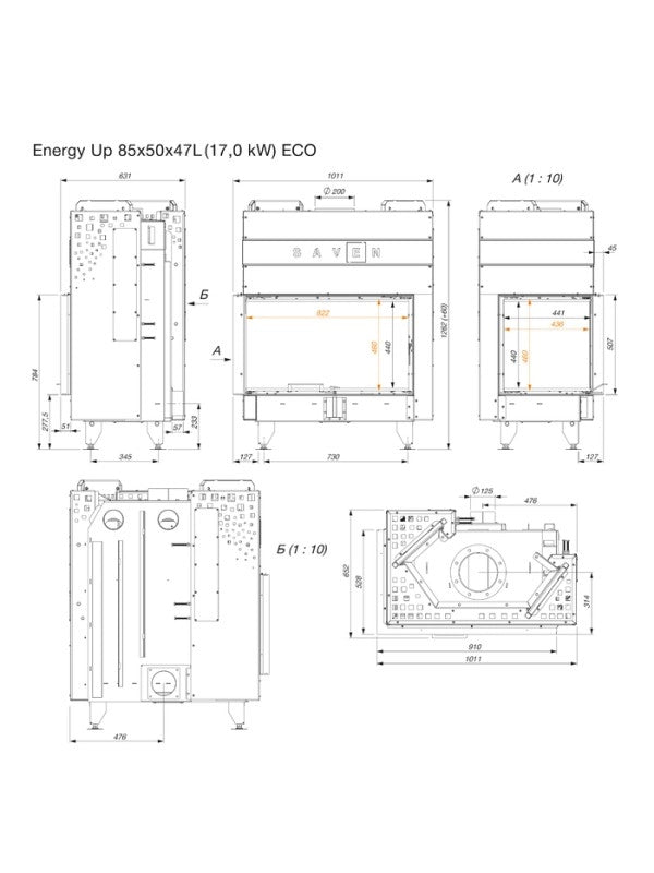 Caminetto ad angolo Nero Inserto Apertura sinistra Energy Up 85x50x47 (17,0 kW) ECO
