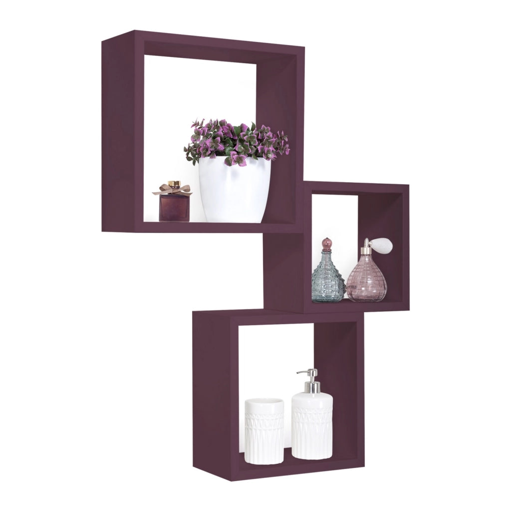 Mensole a cubo da parete set di 3 pz componibile colore Viola mod. InCubo