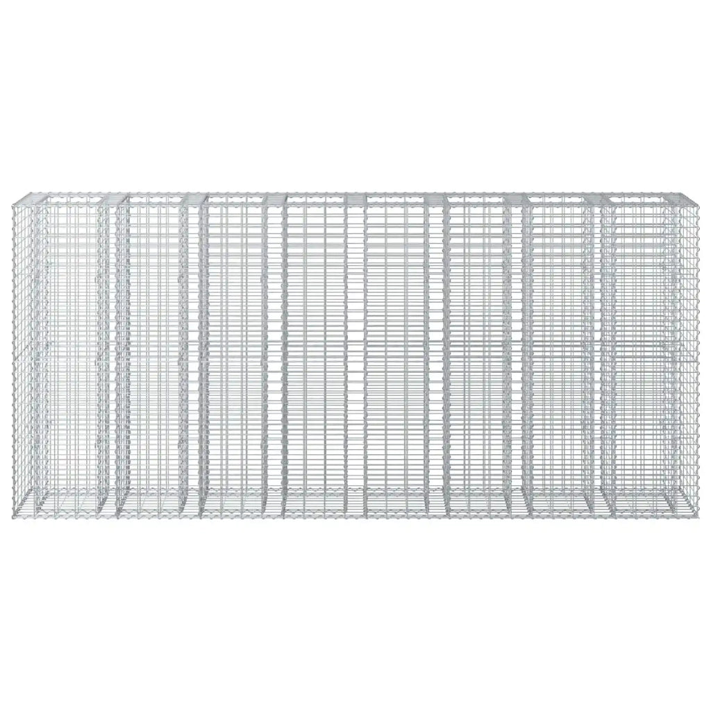 Letto rialzato in gabbione 4 pcs Argento 330 x 50 x 150 cm