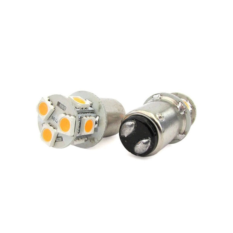 2 Lampade LED Barca BAY15D Bianco Caldo 12V 24V 2W No Polarità 8 SMD 5050 G18,5