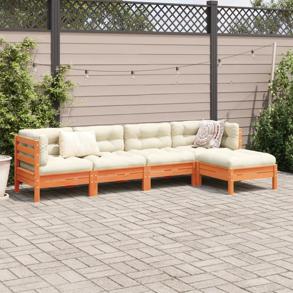 Set Divani Giardino 5pz con Cuscini Marrone Cera Massello Pinocod mxl 116619