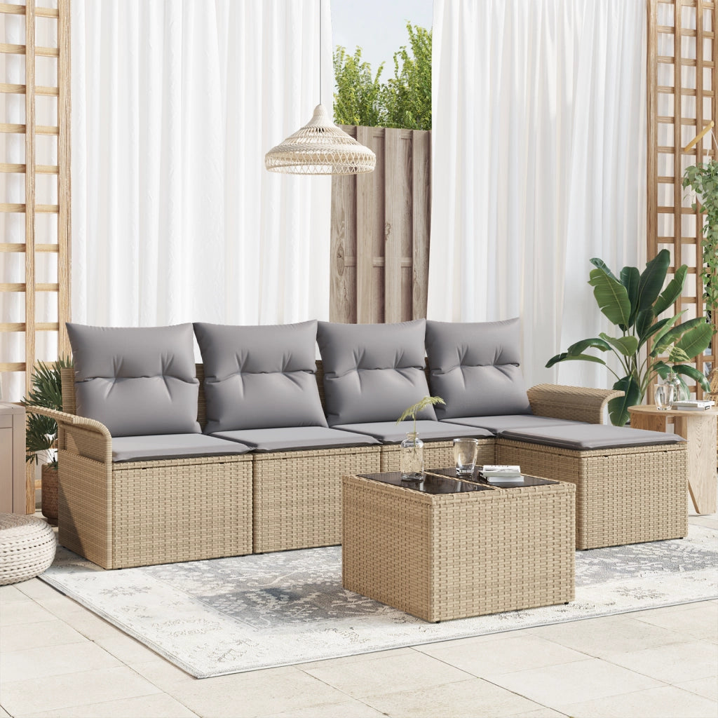 Set Divano da Giardino in 6 Pezzi con Cuscini Nero Polyrattan